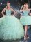 Modest Beading and Ruffles Vestidos de Quinceanera Turquoise Lace Up Sleeveless Floor Length