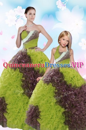 Glamorous Multi-color Lace Up Strapless Beading and Sequins Sweet 16 Quinceanera Dress Fabric With Rolling Flowers Sleeveless