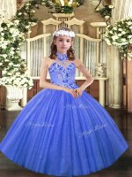 Tulle Halter Top Sleeveless Lace Up Appliques Pageant Dress for Girls in Blue(SKU PAG1069-1BIZ)