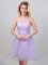 Gorgeous Lavender A-line Halter Top Sleeveless Tulle Mini Length Lace Up Lace and Appliques and Belt Quinceanera Court of Honor Dress