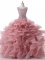 Pink Ball Gowns Beading and Ruffles Quinceanera Dress Zipper Organza Sleeveless Floor Length