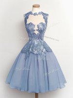 Light Blue Sleeveless Chiffon Lace Up Vestidos de Damas for Prom and Party and Wedding Party