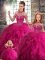 Admirable Fuchsia Vestidos de Quinceanera Military Ball and Sweet 16 and Quinceanera with Beading and Ruffles Halter Top Sleeveless Lace Up