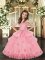 Baby Pink Ball Gowns Lace and Appliques Pageant Dress for Teens Lace Up Tulle Sleeveless Floor Length