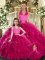 Glamorous Fuchsia Tulle Lace Up 15th Birthday Dress Sleeveless Floor Length Ruffles