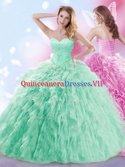 Lovely With Train Apple Green Quinceanera Dresses Sweetheart Sleeveless Brush Train Lace Up - Click Image to Close
