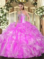 Fantastic Floor Length Lilac Quinceanera Dress Organza Sleeveless Beading and Ruffles