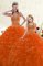 Orange Ball Gowns Organza Sweetheart Sleeveless Beading and Ruffles Floor Length Lace Up 15th Birthday Dress