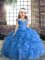 Blue Organza Lace Up Kids Formal Wear Sleeveless Floor Length Beading and Ruffles and Pick Ups