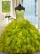 Spectacular Sweetheart Sleeveless Quinceanera Dress Brush Train Beading and Ruffles Olive Green Organza