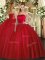 Unique Strapless Sleeveless Lace Up Quinceanera Dresses Red Tulle