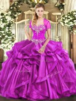 Amazing Sweetheart Sleeveless Lace Up Quinceanera Gowns Fuchsia Organza