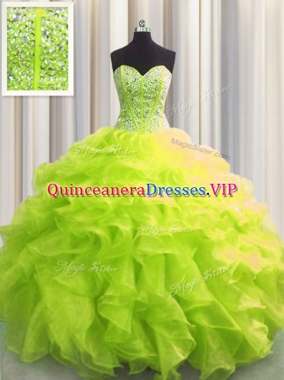 Customized Visible Boning Sleeveless Beading and Ruffles Lace Up Ball Gown Prom Dress - Click Image to Close