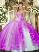 Hot Selling Floor Length Lace Up Vestidos de Quinceanera Lilac for Military Ball and Sweet 16 and Quinceanera with Beading and Ruffles(SKU SJQDDT1359002-1BIZ)