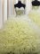Romantic Brush Train Fabric With Rolling Flowers Sleeveless Floor Length Quinceanera Gown and Beading and Pick Ups