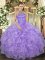 Floor Length Lavender Quinceanera Dress Halter Top Sleeveless Lace Up