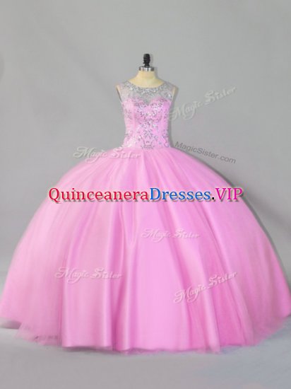 Baby Pink Scoop Zipper Sequins Quince Ball Gowns Sleeveless - Click Image to Close