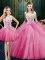 Decent Three Piece Scoop Pink Sleeveless Floor Length Lace and Pick Ups Zipper Sweet 16 Dresses