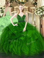 Trendy Green Zipper 15 Quinceanera Dress Beading and Ruffles Sleeveless Floor Length(SKU SJQDDT1614002BIZ)