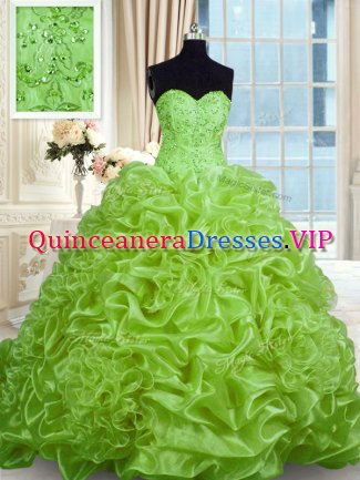 Custom Fit Pick Ups Sweep Train Ball Gowns Ball Gown Prom Dress Sweetheart Organza Sleeveless With Train Lace Up