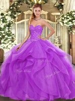 Lilac Sweetheart Neckline Beading and Ruffles Vestidos de Quinceanera Sleeveless Lace Up