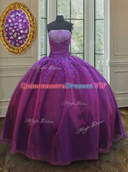 Charming Beading Sweet 16 Dresses Purple Lace Up Sleeveless Floor Length - Click Image to Close