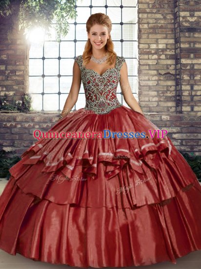 Rust Red Sleeveless Taffeta Lace Up Quinceanera Dress for Military Ball and Sweet 16 and Quinceanera - Click Image to Close
