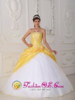 Yellow and White Quinceanera Dress With beading Bodice Taffeta In Escanaba Michigan/MI