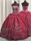 Eye-catching Coral Red Taffeta Lace Up Vestidos de Quinceanera Sleeveless Floor Length Beading and Embroidery