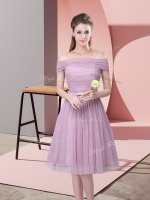 Lavender Off The Shoulder Side Zipper Ruching and Belt Court Dresses for Sweet 16 Sleeveless