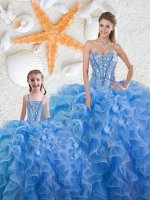 Beading and Ruffles 15 Quinceanera Dress Baby Blue Lace Up Sleeveless Floor Length