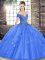 Off The Shoulder Sleeveless Lace Up Sweet 16 Quinceanera Dress Blue Tulle