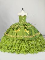Excellent Olive Green Sweetheart Lace Up Embroidery and Ruffled Layers Sweet 16 Dresses Brush Train Sleeveless(SKU PSSW1156-13BIZ)