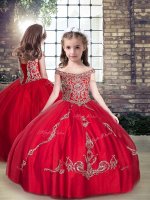 Beading Kids Formal Wear Red Lace Up Sleeveless Floor Length(SKU PAG1223BIZ)