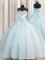 Custom Fit Spaghetti Straps Sleeveless Organza Floor Length Lace Up Ball Gown Prom Dress in Aqua Blue with Beading and Ruching