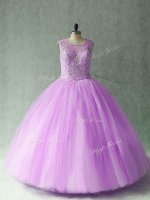 Customized Beading Quinceanera Gowns Lilac Lace Up Sleeveless Floor Length