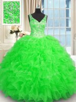 Most Popular Organza Sleeveless Floor Length Sweet 16 Quinceanera Dress and Beading and Ruffles