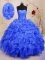 Dazzling Blue Ball Gowns Sweetheart Sleeveless Organza Floor Length Lace Up Beading and Ruffles and Hand Made Flower Quinceanera Gown