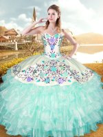 Extravagant Organza and Taffeta Sleeveless Floor Length Quinceanera Dresses and Embroidery and Ruffled Layers