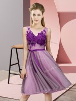 Suitable Lilac Quinceanera Dama Dress Wedding Party with Appliques V-neck Sleeveless Lace Up(SKU BMT0361-2BIZ)