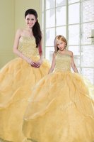Fashionable Gold Lace Up 15th Birthday Dress Beading and Sequins Sleeveless Floor Length