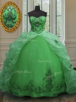 Beading and Appliques and Pick Ups Sweet 16 Dresses Green Lace Up Sleeveless With Train Court Train