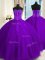 Hot Selling Appliques Military Ball Gowns Purple Lace Up Sleeveless Floor Length