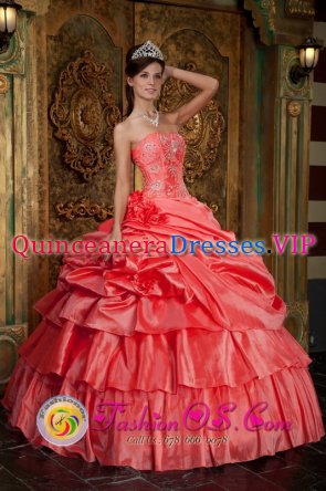 Red Deer AlbertaAB Discount Watermelon Strapless Quinceanera Dress With Beading Ruffles