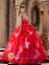 Red Ball Gown Strapless Sweetheart Floor-length Organza Quinceanera Dress In Augusta Kansas/KS