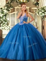 Flirting Tulle Sleeveless Floor Length Sweet 16 Quinceanera Dress and Beading