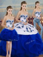 Royal Blue Tulle Lace Up Sweet 16 Dress Sleeveless Floor Length Embroidery and Ruffles and Bowknot