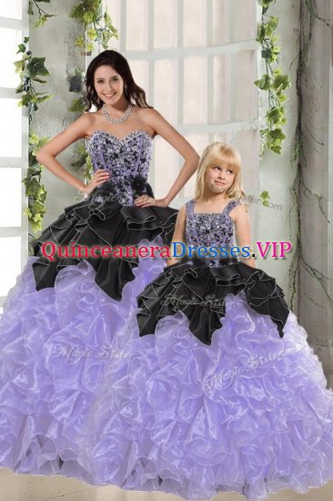 Lavender Ball Gowns Organza Sweetheart Sleeveless Beading and Ruffles Floor Length Lace Up Ball Gown Prom Dress - Click Image to Close