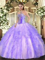 Excellent Lavender Sweetheart Neckline Beading and Ruffles Quinceanera Gowns Sleeveless Lace Up