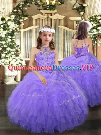 Halter Top Sleeveless Lace Up Little Girl Pageant Dress Lavender Tulle